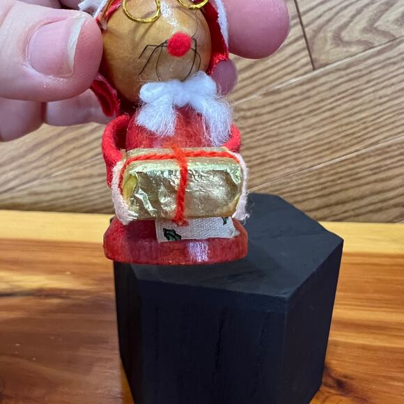 Vintage Christmas Ornament Wooden Mouse Mrs. Claus Handmade MCM - Picture 5 of 9